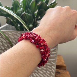 Cherry Red Clustered Bead Bracelet